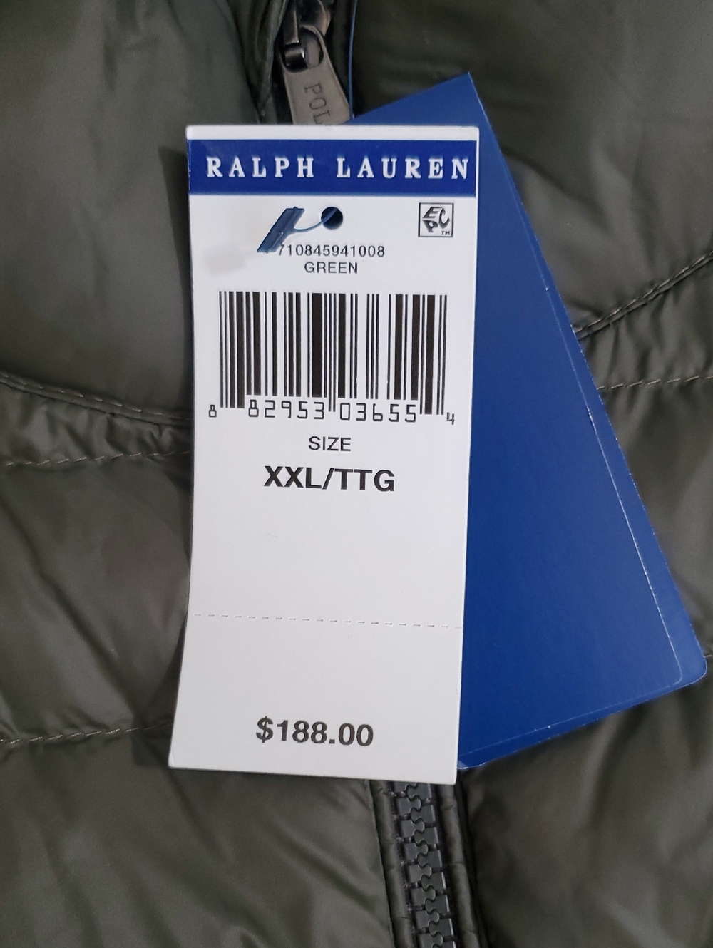Polo by Ralph Lauren Olive Quilted Puffer Vest with Orange Pony - Picture 3 of 7